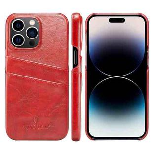 For iPhone 14 Pro Fierre Shann Retro Oil Wax Texture PU Leather Case with Card Slots(Red)