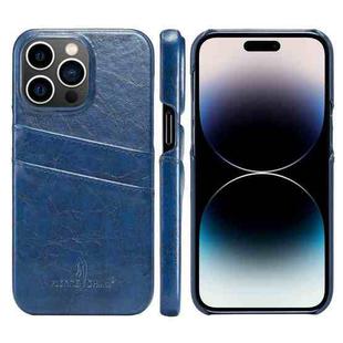 For iPhone 14 Pro Max Fierre Shann Retro Oil Wax Texture PU Leather Case with Card Slots (Blue)