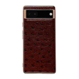 For Google Pixel 6 Genuine Leather Ostrich Texture Nano Electroplating Phone Case(Coffee)