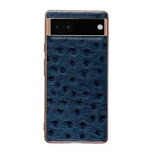For Google Pixel 7 Genuine Leather Ostrich Texture Nano Electroplating Phone Case(Blue)
