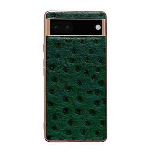 For Google Pixel 7 Pro Genuine Leather Ostrich Texture Nano Electroplating Phone Case(Green)