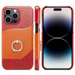 For iPhone 14 Pro Max Fierre Shann Oil Wax Texture Genuine Leather Back Case (Red)