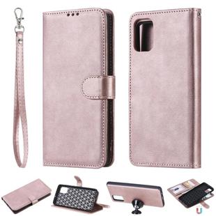 For Galaxy A51 2 in 1 Solid Color Detachable PU Leather Case with Card Slots & Magnetic Holder & Photo Frame & Wallet & Strap(Rose Gold)