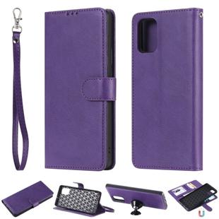 For Galaxy A71 2 in 1 Solid Color Detachable PU Leather Case with Card Slots & Magnetic Holder & Photo Frame & Wallet & Strap(Purple)
