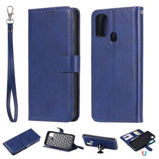 For Galaxy M30s 2 in 1 Solid Color Detachable PU Leather Case with Card Slots & Magnetic Holder & Photo Frame & Wallet & Strap(Blue)