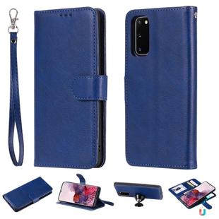 For Galaxy S20 2 in 1 Solid Color Detachable PU Leather Case with Card Slots & Magnetic Holder & Photo Frame & Wallet & Strap(Blue)