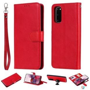 For Galaxy S20 2 in 1 Solid Color Detachable PU Leather Case with Card Slots & Magnetic Holder & Photo Frame & Wallet & Strap(Red)