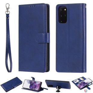 For Galaxy S20 Plus 2 in 1 Solid Color Detachable PU Leather Case with Card Slots & Magnetic Holder & Photo Frame & Wallet & Strap(Blue)