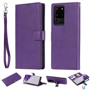 For Galaxy S20 Ultra 2 in 1 Solid Color Detachable PU Leather Case with Card Slots & Magnetic Holder & Photo Frame & Wallet & Strap(Purple)