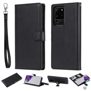 For Galaxy S20 Ultra 2 in 1 Solid Color Detachable PU Leather Case with Card Slots & Magnetic Holder & Photo Frame & Wallet & Strap(Black)