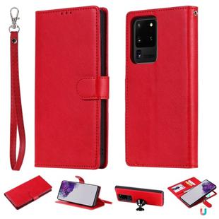 For Galaxy S20 Ultra 2 in 1 Solid Color Detachable PU Leather Case with Card Slots & Magnetic Holder & Photo Frame & Wallet & Strap(Red)