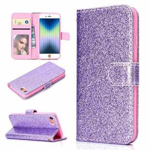 For iPhone SE 2022 / SE 2020 Glitter Powder Horizontal Flip Leather Case with Card Slots & Holder & Photo Frame & Wallet(Purple)