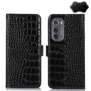 For Motorola Edge 2022 Crocodile Top Layer Cowhide Leather Phone Case(Black)