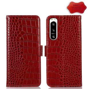 For Sony Xperia 5 IV Crocodile Top Layer Cowhide Leather Phone Case(Red)