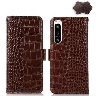 For Sony Xperia 5 IV Crocodile Top Layer Cowhide Leather Phone Case(Brown)