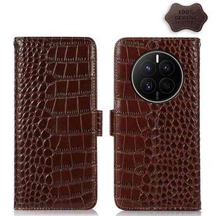 For Huawei Mate 50 Crocodile Top Layer Cowhide Leather Phone Case(Brown)