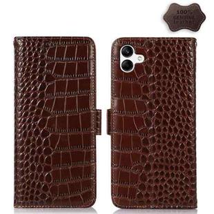 For Samsung Galaxy A04 4G Crocodile Top Layer Cowhide Leather Phone Case(Brown)