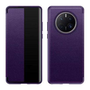 For Huawei Mate 50 Pro Leather + TPU Frame Shockproof Phone Case(Purple)