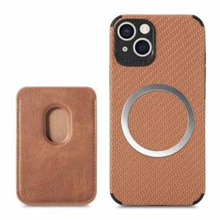 For iPhone 14 Pro Max Carbon Fiber Leather Card Magsafe Case (Brown)