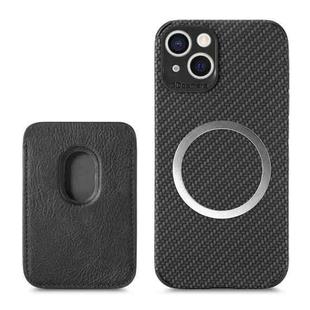 For iPhone 14 Plus Carbon Fiber Leather Card Magsafe Case (Black)