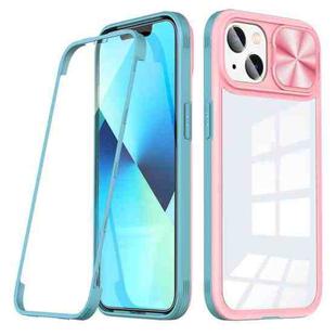 For iPhone 14 Plus 360 Full Body Sliding Camshield Phone Case (Pink Green)