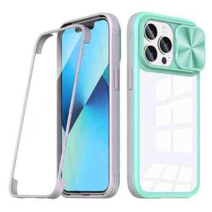 For iPhone 13 Pro 360 Full Body Sliding Camshield Phone Case (Green Grey)