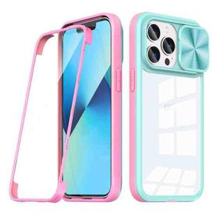 For iPhone 13 Pro Max 360 Full Body Sliding Camshield Phone Case(Baby Blue Pink)