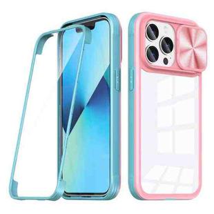 For iPhone 13 Pro Max 360 Full Body Sliding Camshield Phone Case(Pink Green)