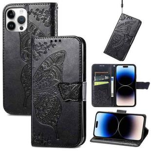 For iPhone 14 Pro Max Butterfly Embossing Leather Case (Black)