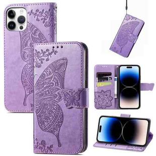 For iPhone 14 Pro Max Butterfly Embossing Leather Case (Light Purple)