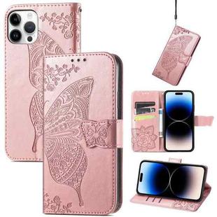 For iPhone 14 Pro Butterfly Embossing Leather Case(Rose Gold)