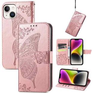 For iPhone 14 Plus Butterfly Embossing Leather Case (Rose Gold)