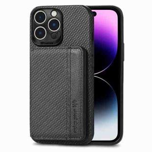 For iPhone 14 Pro Max Carbon Fiber Magnetic Card Bag Phone Case (Black)