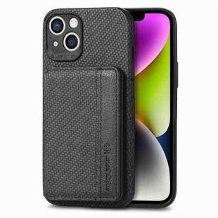 For iPhone 14 Plus Carbon Fiber Magnetic Card Bag Phone Case (Black)
