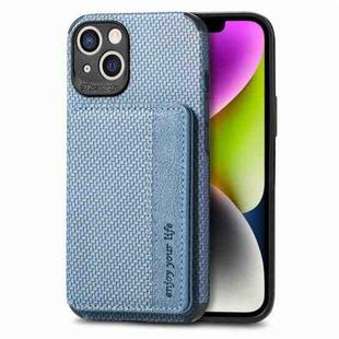 For iPhone 14 Plus Carbon Fiber Magnetic Card Bag Phone Case (Blue)