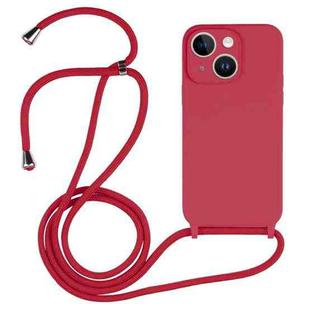 For iPhone 14 Crossbody Lanyard Liquid Silicone Case(Rose Red)