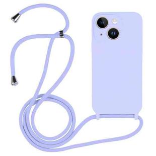 For iPhone 14 Crossbody Lanyard Liquid Silicone Case(Light Purple)
