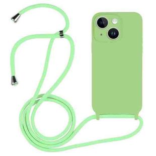For iPhone 14 Crossbody Lanyard Liquid Silicone Case(Matcha Green)