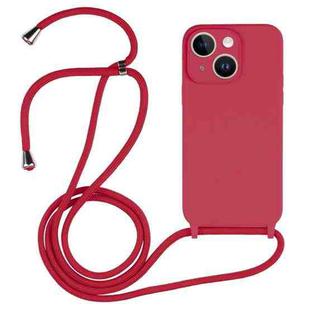 For iPhone 14 Plus Crossbody Lanyard Liquid Silicone Case(Rose Red)