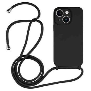 For iPhone 14 Plus Crossbody Lanyard Liquid Silicone Case(Black)