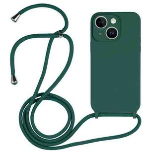 For iPhone 14 Plus Crossbody Lanyard Liquid Silicone Case(Pine Needle Green)
