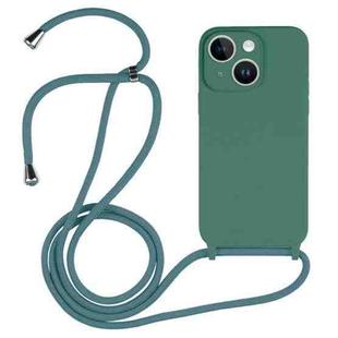 For iPhone 14 Plus Crossbody Lanyard Liquid Silicone Case(Emerald Green)