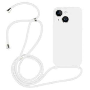 For iPhone 14 Plus Crossbody Lanyard Liquid Silicone Case(White)