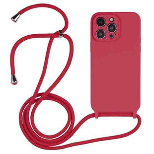 For iPhone 14 Pro Crossbody Lanyard Liquid Silicone Case(Rose Red)