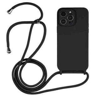 For iPhone 14 Pro Crossbody Lanyard Liquid Silicone Case(Black)