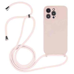 For iPhone 14 Pro Crossbody Lanyard Liquid Silicone Case(Sand Pink)