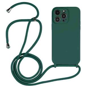 For iPhone 14 Pro Crossbody Lanyard Liquid Silicone Case(Pine Needle Green)