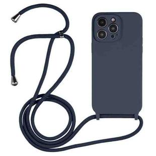 For iPhone 14 Pro Crossbody Lanyard Liquid Silicone Case(Midnight Blue)