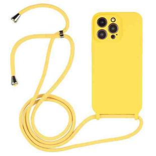 For iPhone 14 Pro Max Crossbody Lanyard Liquid Silicone Case(Yellow)