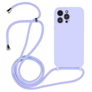 For iPhone 14 Pro Max Crossbody Lanyard Liquid Silicone Case(Light Purple)